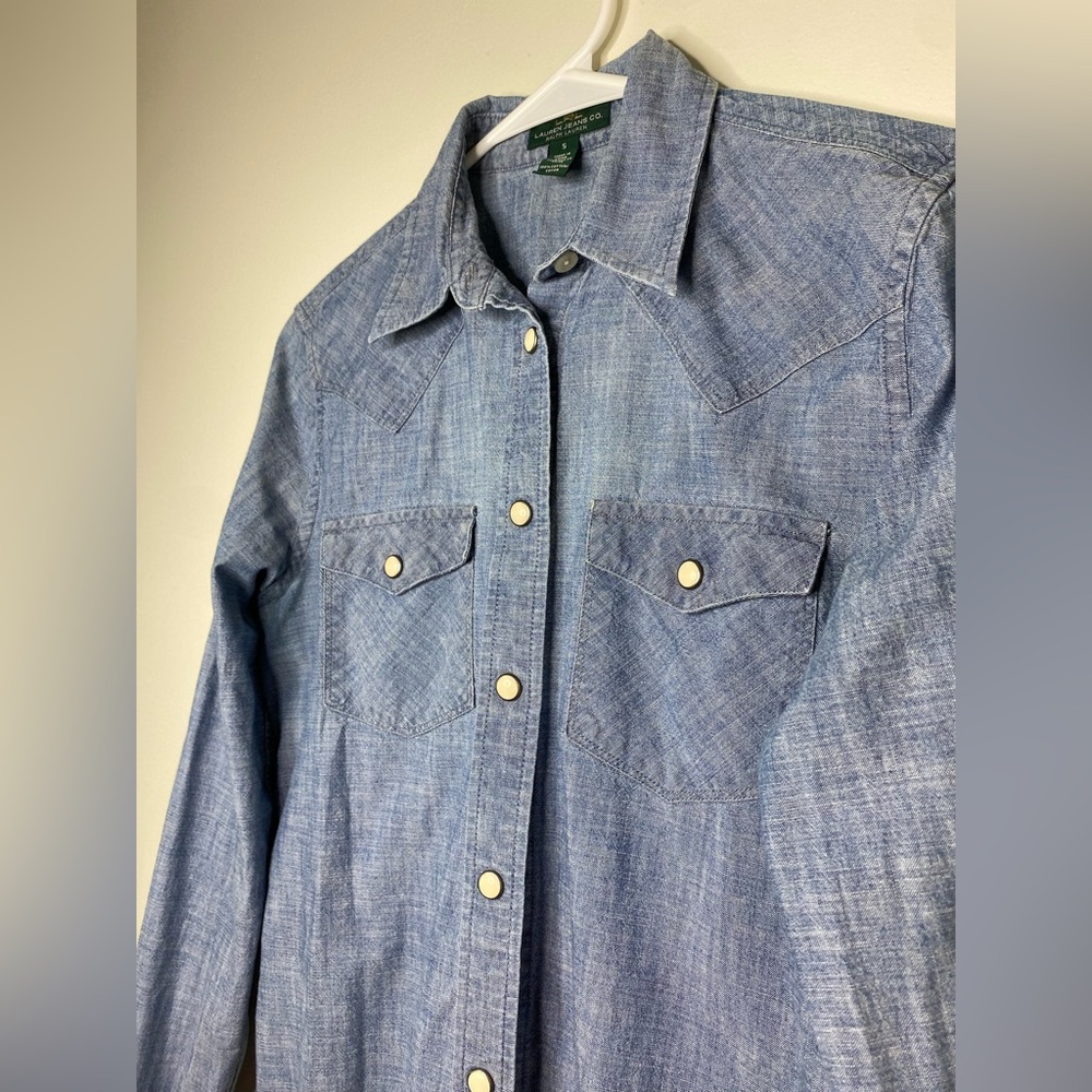 LRL Ralph Lauren Jeans Women’s Small Long Sleeve Pearl Snap Denim Western Shirt - Picture 2 of 5
